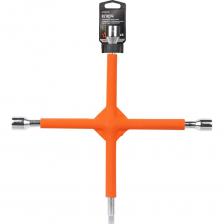 Ключ баллонный крестовой усиленный изготовлен из высокопрочной Cr-V стали. Имеет повышенный запас прочности. Крестовая конструкция усилена, что обеспечивает надежность в применении. Специальная резиновая накладка способствует надежному хвату в руке , предотвращая проскальзывание при интенсивной нагрузке. Предназначен для монтажа/демонтажа резьбовых соединений при замене колес на легковых автомобилях. Универсальность данного баллонного ключа заключается в наличии нескольких размеров, тем самым позволяя использовать ключ с большим количеством колесного крепежа. Абсолютно все баллонные ключи производятся по единой технологии на современных автоматизированных предприятиях. Тестирование каждого ключа происходит в собственной испытательной лаборатории в два этапа, что является залогом качества и надежности.