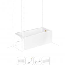 Прямоугольная акриловая ванна Catani производится с лево- или правосторонним разворотом в размерах 160 и 170 см по длине, имеет увеличенную ширину – 80 см. Тонкие линии лицевой и торцевой стенок визуально облегчают конструкцию, а широкий бортик вдоль стенки позволяет разместить предметы гигиены или же установить встраиваемый смеситель. Глубина изделия отлично подходит для купания детей, принятия ванны и душа взрослыми. Основа ванн из литьевого акрила — жесткий 4 мм лист полиметилметакрилата (ПММА), который помещают в вакуум-формовочное оборудование и под большим давлением заполняют матрицу будущей ванны. Для максимальной прочности конструкции по всему основанию купели закладывается усиленная плита ДСтП, а внешняя сторона покрывается смесью полимера с отвердителем и ровингом. После отверждения в ванне высверливают отверстия для слива-перелива. Сифон-автомат Useful Extras от Wellsee изготовлен из полипропилена высокой термической стойкости и прочности, неуязвим к воздействию агрессивных химических средств. Самоочищающаяся форма и изгибы сифона препятствуют скоплению грязи внутри обвязки и поддерживают высокую пропускную способность — 50 л/мин. Конструкция ванны предполагает установку на поперечные ножки или усиленный металлический каркас с максимальной нагрузкой до 500 кг и предусматривает дополнительную фиксацию к стене. Наличие регулировок на каждой ножке и распорках обеспечивает удобство установки на различных поверхностях.