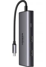 USB-хаб UGREEN CM498 USB-C to 2*USB-A 3.0+USB-C 3.0+2*HDMI+PD, серый 15852_