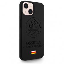 Черный силиконовый чехол SignumCase для iPhone 13 Черный лаковый Герб Северной Осетии для Айфон 13