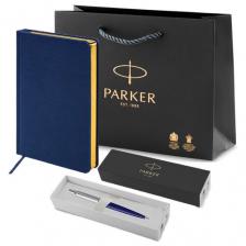 Подарочный набор: шариковая ручка Parker Jotter Originals синяя, ежедневник А5 синий и фирменный пакет Паркер