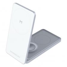 Беспроводное зарядное устройство Magssory Flip 3 в 1 для Apple с магнитами, совместимое с MagSafe, белое (WCH014)