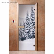 Дверь для бани и сауны «Зима», коробка 190x70 см, стеклянная, правая, с фотопечатью