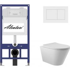 Инсталляция для подвесного унитаза Alentori SISTEMA 52 AL.SIS11T: Крепится в капитальную стену и пол. Объем смывного бачка: 3 и 6 л. Подвод воды сверху / подвод воды сбоку. Диаметр слива: 6 см. Монтажная глубина: 10.8 см. Монтажная высота: 115.5 см. Межосевое расстояние под крепеж. шпильки: 18 / 23 см. Кнопка смыва Alentori CHIAVE A AL.CHI020WM белый матовый: клавиша скрывает удобное ревизионное окно, открывающее лёгкий доступ для обслуживания сливного бачка; клавиша смыва имеет две кнопки и работает в режиме ЭКОНОМ / ПОЛНЫЙ (объёмы смыва 3 литра / 6 литров); Унитаз ADT подвесной. Характеристики: Цвет: белый глянцевый. Материал: санфарфор. Габариты (ШхВхД): 360х320х525 мм. Антигрязевое покрытие. Антибактериальное покрытие. Устойчив к царапинам. Безободковая конструкция. Направление выпуска: горизонтальное (в стену). Смыв: прямой. Организация смывающего потока: каскадный. Система антивсплеск. Экономия воды. Монтаж: подвесной. Сиденье из дюропласта с плавным опусканием крышки (Микролифт), быстросъемное, ультратонкое. Данный унитаз подходит также для инсталляции фирм: TECE; Grohe; Geberit; AM.PM; ИнкоЭр; Weltwasser; Cersanit; IDDIS; BAUEDGE; AQUATEK; DIWO; Vitra; IDEAL Standart; Alca Plast; Jacob Delafon; Ewrika; Berges; Vidima; BELBAGNO; Viega; Enio; Azario; Laufen; Roca и другие.