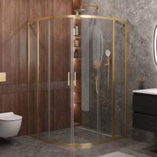 Душевой уголок Cezares Molveno R 22 100+30 C BORO IV 130х130 см, профиль брашированное золото, стекло прозрачное