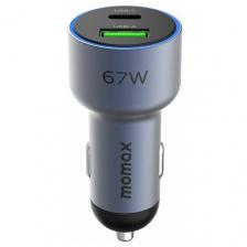 Зарядка в прикуриватель для телефона, ноутбука Momax MoVe 67 Вт USB + Type C, быстрая зарядка PD + Q.C 3.0 - Темно-серая (UC16E)