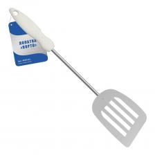 Лопатка "Порто " - это универсальное кухонное приспособление, которое используется для переворачивания и перемешивания блюд во время готовки, для нарезки и раскладывания кондитерских изделий: пирогов, тортов, пирожных. Рабочая часть изготовлена из хромированной стали, ручка из пластмассы. Преимущество стали в том, что она выдерживает высокие температуры, долговечна и гигиенична. Пластмассовая ручка не нагревается, обеспечивая дополнительное удобство использования. Для хранения на крючке на ручке предусмотрено отверстие. После использования вымойте с жидкими моющими средствами.