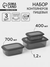 Набор пищевых контейнеров IDEA «Респект», 3 шт.: 400 мл, 700 мл, 1.2 л, прозрачный, крышка серая