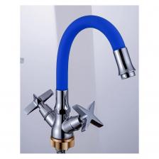 Смеситель для кухни с гибким изливом сборный Potato (Потато) P58311-12 хром/синий