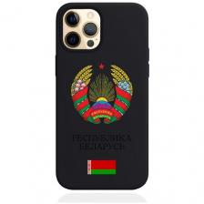 Черный силиконовый чехол для iPhone 12/12 Pro Герб Белоруссии/ Герб Беларуси