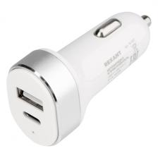 Автомобильное зарядное устройство USB-A+USB-C, 3,1 A, белое (18-2227)