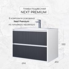 Тумба с раковиной Uperwood Next Premium 70, 2 ящика, 550x450x694 мм, цвет белый/графит