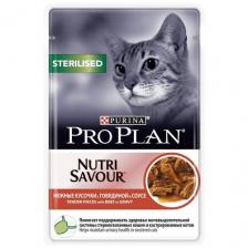 Корм для стерилизованных кошек и кастрированных котов Pro Plan Nutri Savour с говядиной 18 шт. x 85 г (кусочки в соусе)
