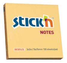 Блок самоклеящийся бумажный STICK`N 21391, 76x76, 100 л, пастель, оранжевый