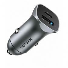 Автомобильное зарядное устройство UGREEN CD130 (30780), USB-A + USB-C; 20W Fast Charge, Silver
