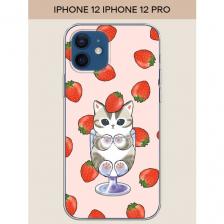 Силиконовый чехол "Клубничный котик 1" на Apple iPhone 12/12 Pro / Айфон 12
