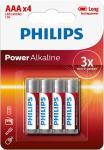 Батарейка Philips Power Alkaline, щелочная, 4ААА, в блистере (LR03P4B/97)