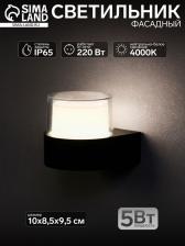 Светильник фасадный «Гранд», 5 Вт, 4000К, IP65, 220 В, пластиковый корпус, чёрный, свечение нейтрально-белое