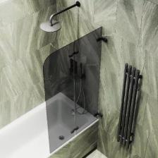 Шторка на ванну складная MaybahGlass 140х51 профиль черный, стекло графит