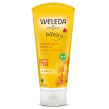 Детский шампунь и гель для душа с календулой calendula baby body wash & shampoo Weleda, 200 мл