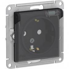 Розетка Systeme Electric AtlasDesign IP44 с заземлением, защитными шторками и крышкой. Карбон