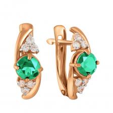 Золотые серьги с кварцем и фианитами с родированием