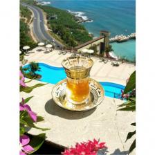 Подарочный чайный набор Армуды с блюдцами с алмазной гравировкой PROMSIZ Греческий узор, 12 предметов