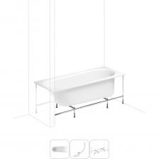 Прямоугольная ванна Biore производится из литьевого акрила в размерах 15070, 16070 и 170*70 см. Ее безупречная форма отлично подходит для небольших ванных комнат и позволяет использовать доступную площадь с максимальной эффективностью. Бортик с детально продуманным наклоном в торцевой части создает дополнительное удобство для плеч и шеи. Широкие площадки в торцах чаши позволяют разместить всю необходимую косметику и средства гигиены. Основа ванн из литьевого акрила — жесткий 4 мм лист полиметилметакрилата (ПММА), который помещают в вакуум-формовочное оборудование и под большим давлением заполняют матрицу будущей ванны. Для максимальной прочности конструкции по всему основанию купели закладывается усиленная плита ДСтП, а внешняя сторона покрывается смесью полимера с отвердителем и ровингом. После отверждения в ванне высверливают отверстия для слива-перелива. Сифон-автомат Useful Extras от Wellsee изготовлен из полипропилена высокой термической стойкости и прочности, неуязвим к воздействию агрессивных химических средств. Самоочищающаяся форма и изгибы сифона препятствуют скоплению грязи внутри обвязки и поддерживают высокую пропускную способность — 50 л/мин. Конструкция ванны предполагает установку на поперечные ножки или усиленный металлический каркас с максимальной нагрузкой до 500 кг и предусматривает дополнительную фиксацию к стене. Наличие регулировок на каждой ножке и распорках обеспечивает удобство установки на различных поверхностях.