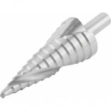 Для сверления и рассверливания отверстий в листовых материалах (сталь, цветные металлы, пластик). Не требует дополнительной подготовки (засверливания, кернения). Спиральный профиль облегчает сверление металла. Трехгранный хвостовик. Материал: полированная быстрорежущая (HSS) сталь. Сверло ступенчатое по металлу 6-30 мм, 13 ступеней: 6, 8, 10, 12, 14, 16, 18, 20, 22, 24, 26, 28, 30 мм.