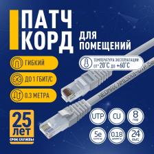 Neomax () Шнур коммут. UTP 0.3 м, cat.5е, серый, многожильный [NM13001-003]