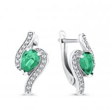 Серебряные серьги с изумрудами и фианитами