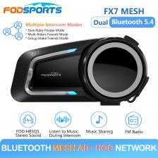 Bluetooth-гарнитура Fodsports FX7 сетчатая для мотоциклетного шлема, 10 динамиков Домофон для мотоциклов,Блютуз 5.4,Обмен музыкой
