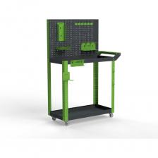 Тележка инструментальная Metalex Тип4 это универсальная и удобная тележка, которая поможет Вам организовать хранение и перемещение Ваших инструментов внутри цеха или гаража. Главная особенность тележек Metalex – это возможность регулировки высоты установки всех полок. Перфорация на стойках сделана с шагом 25 мм. А так же, на все тележки Metalex можно установить большое количество различных аксессуаров. На данных тележках устанавливается верхняя перфопанель, что значительно расширяет возможности хранения. Большое количество полезных аксессуаров мы уже положили в комплект. Но Вы всегда выбрать и доустановить, необходимые именно Вам, из линейки аксессуаров Metalex. Тележка выдерживает нагрузку до 150 кг., а каждая полка до 75 кг. Высота бортика у полок – 50 мм. На тележке установлены два колеса с углом поворота 360 градусов и два колеса, с таким же углом порота, но со стопорным механизмом. Все тележки Metalex окрашены порошковой краской, которая защитит изделие на долгие годы, даже во время интенсивной эксплуатации.