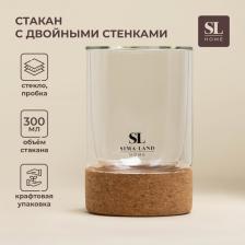 Стакан SL Home «Алькорноке», 300 мл, 8x12 см, с двойными стенками, на пробковой подставке, стекло, прозрачный