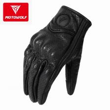 Кожаные мотоциклетные перчатки Motowolf, мужские летние мотоперчатки, перфорированные перфорированные перчатки в стиле ретро с полным пальцем для езды по мотокроссу