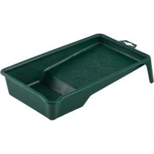 Ванночка малярная пластмассовая для забора и равномерного распределения лакокрасочного материала по поверхности валика при выполнении малярных работ. Изделие выполнено из ударопрочного пластика, устойчивого к действию растворителей. Позволяет использовать большинство ЛКМ. Конструкция двухуровневая - углубление для краски и рифленая площадка для валика. Изделие оснащено ножками для устойчивости и кронштейном для крепления под крюк