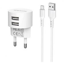 Сетевое зарядное устройство BA23A Brilliant, 2хUSB, 2,4 A + кабель micro-USB, белое (УТ000023264)