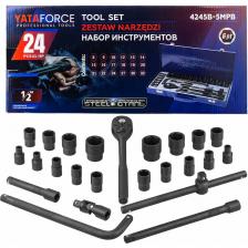 Представляем вам набор инструментов 1/2" на 24 предмета (6 граней) от бренда YATAFORCE — идеальный выбор для работы с крупными крепежными элементами. Этот комплект включает в себя широкий ассортимент головок и бит, предназначенных для выполнения различных задач как в профессиональной сфере, так и в домашнем хозяйстве.Высокое качество и долговечность. Инструменты изготовлены из закалённой стали, что обеспечивает их прочность и долгий срок службы. Это делает набор надежным помощником для выполнения любых задач.Шестигранный профиль головок. Головки имеют шестигранный профиль, который обеспечивает лучшее сцепление с крепежом. Это уменьшает вероятность его повреждения, обеспечивая точность и аккуратность в работе.Полная комплектация. В набор входят 18 коротких головок разных размеров (от 8 до 32 мм), а также трещотка реверсивная, удлинители, воротки и карданный шарнир. Это позволяет легко справляться с крепежными элементами разных размеров и в самых труднодоступных местах.Удобство и универсальность. Набор включает в себя все необходимые инструменты для работы с крупными крепежами. Незаменим для ремонтных работ, обслуживания техники, строительства и других задач.Выбирайте набор инструментов 1/2" на 24 предмета, чтобы всегда иметь под рукой качественные и надежные инструменты для выполнения самых сложных задач.