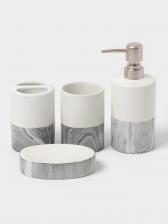 Аксессуары для ванной SAVANNA Stone gray, 4 предмета, дозатор для мыла 390 мл, 2 стакана, мыльница, белые