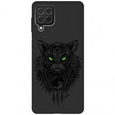 Матовый Soft Touch силиконовый чехол на Samsung Galaxy M32, Самсунг М32 с 3D принтом "Shaman Cat" черный
