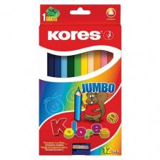 Карандаши цветные 12цв 3-гран, точилка Kores Jumbo 93512.01