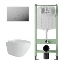 Комплект Alentori Инсталляция SITEMA, Панель смыва с круглыми кнопками, хром + FLUIRE Унитаз подвесной безободковый, быстросъёмное сиденье с микролифтом, белый глян. ALS.SIS1101.CRAL.FLU40106.W