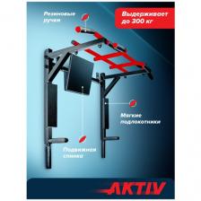 Турник настенный 3 в 1 брусья пресс тренажер для спорта дома, усиленный, нагрузка 300кг Центрл Спорт черно красный с черными ручками разборный Aktiv