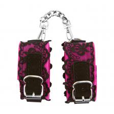 Наручники замшевые с кружевом на цепочках, фуксия