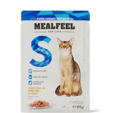 Mealfeel Functional Nutrition Влажный корм (пауч) для кошек старше 7 лет, кусочки с домашней птицей в соусе, 85 гр.