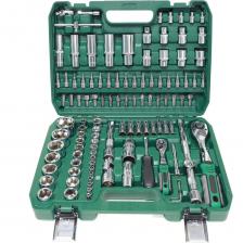 Набор инструментов для ремонта автомобиля, бытовых изделий. В состав входят : головки торцевые 1/2"(17шт.): 10,11,12,13,14,15,16,17,18,19,20,21,22,24,27,30,32мм; головки торцевые 1/4"(13шт.): 4,4,5, 5, 5,5, 6,7,8,9,10,11,12,13,14мм; головки торцевые 1/2" TORX(8шт.): Е10, Е11, Е12, Е14, Е16, Е18, Е20, Е24; головки торцевые 1/4" Е(5шт.): Е4, Е5, Е6, Е7, Е8; удлинённые головки 1/2" (5шт.): 14,15,17,19, 22мм; удлинённые головки 1/4" (8шт.): 6,7,8,9,10,11,12,13мм; свечные головки 1/2": L=16мм и L=21мм (2шт); карданные шарниры: 1/4", 1/2"; отвёртка-вороток 1/4", L=150мм; удлинитель 1/4"(2шт.): L=100мм и L=50мм; удлинитель 1/2", L=125мм; стержень поворотный со смещаемым торцевым ключом 1/4", L=114мм; удлинитель/стержень поворотный со смещаемым торцевым ключом 1/2", L=250мм; ключ трещоточный реверсивный с быстрым сбросом 1/4" 72 зубчика 150мм; ключ трещоточный реверсивный с быстрым сбросом 1/2" 72 зубчика 265мм; переходник 1/2" на биту 5/16"; ключи шестигранные (3шт.): 1,5, 2, 2,5мм; биты 1/4"(18шт.):РН1, РН2,H3, H4, H5, H6, SL4, SL5,5, SL6,5, Т8, Т10, Т15, T20, Т25, Т27, T30, PZ1, PZ2; биты 8мм (17шт.): Н7, Н8, Н10, Н12, Н14, SL8, SL10, SL12, PZ3, PZ4, PH3, PH4, T40, T45, T50, T55, Т60; держатель для бит 1,/4; ударопрочный кейс 1шт. Перчатки в комплекте.Устойчив к коррозии и износуТрещоточный ключ на 72 зубаПрочный пластиковый чемодан для хранения инструментов.Максимально полный комплект инструментов.Выгодная цена.Перчатки в подарок