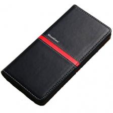 Чехол-книжка MyPads для Huawei P30 Pro водоотталкивающий с мульти-подставкой на жёсткой металлической основе черный с красной полосой