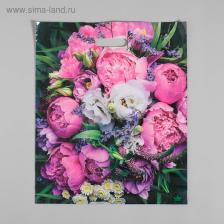 Пакет «Пионы», полиэтиленовый с вырубной ручкой, 38x45 см, 60 мкм