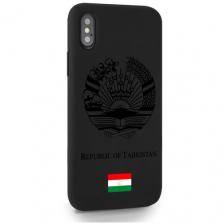 Черный силиконовый чехол SignumCase для iPhone X/XS Черный лаковый Герб Таджикистана для Айфон 10/10с