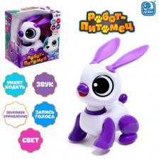 Робот кролик «Питомец» IQ BOT, интерактивный: с записью звуков, реагирует на хлопки, звук, свет, на батарейках, розовый